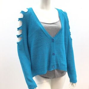 Love by Design Blue Lattice Sleeve Cardigan XL